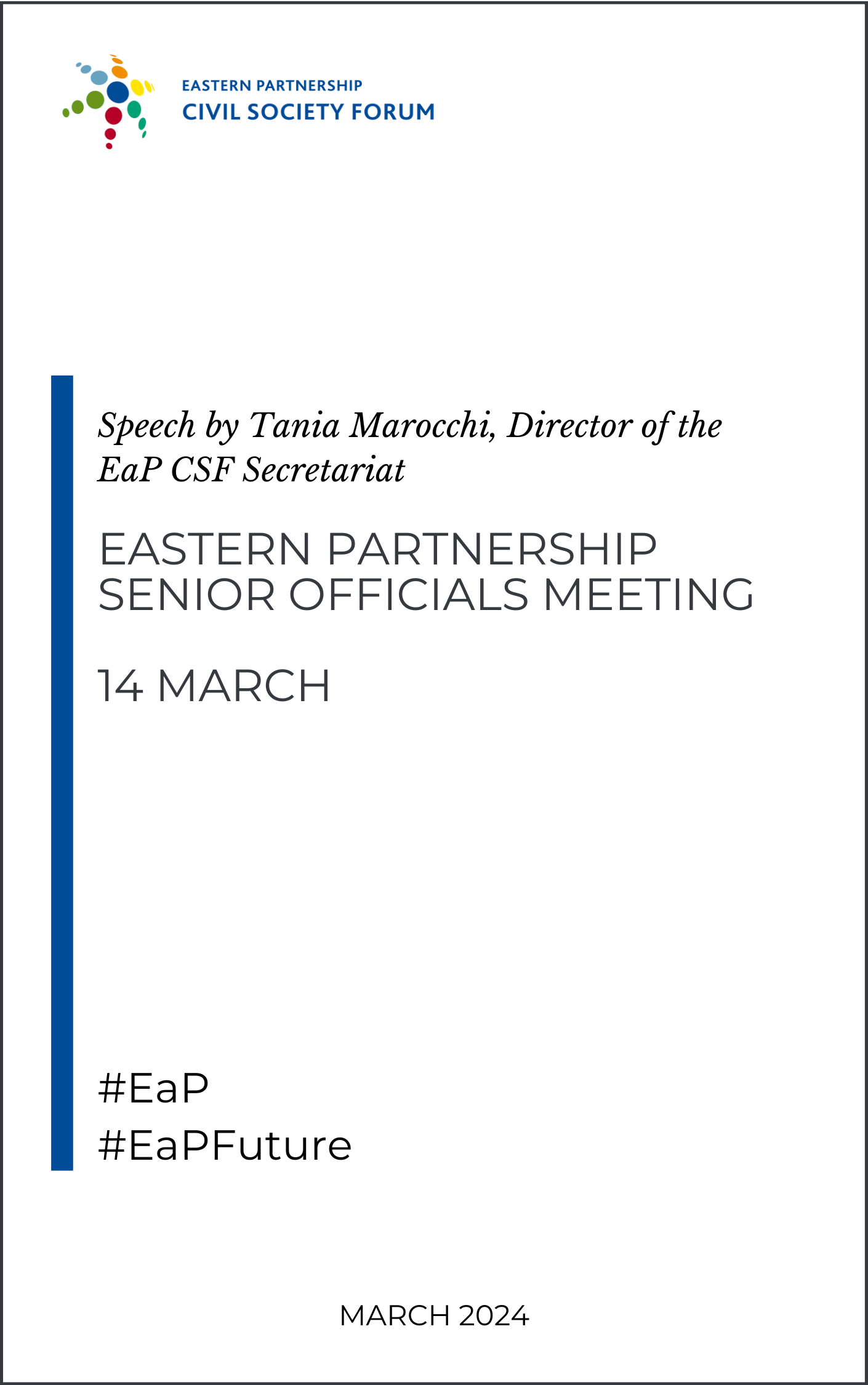 Eastern Partnership Senior Official Meeting Speech by Tania Marocchi