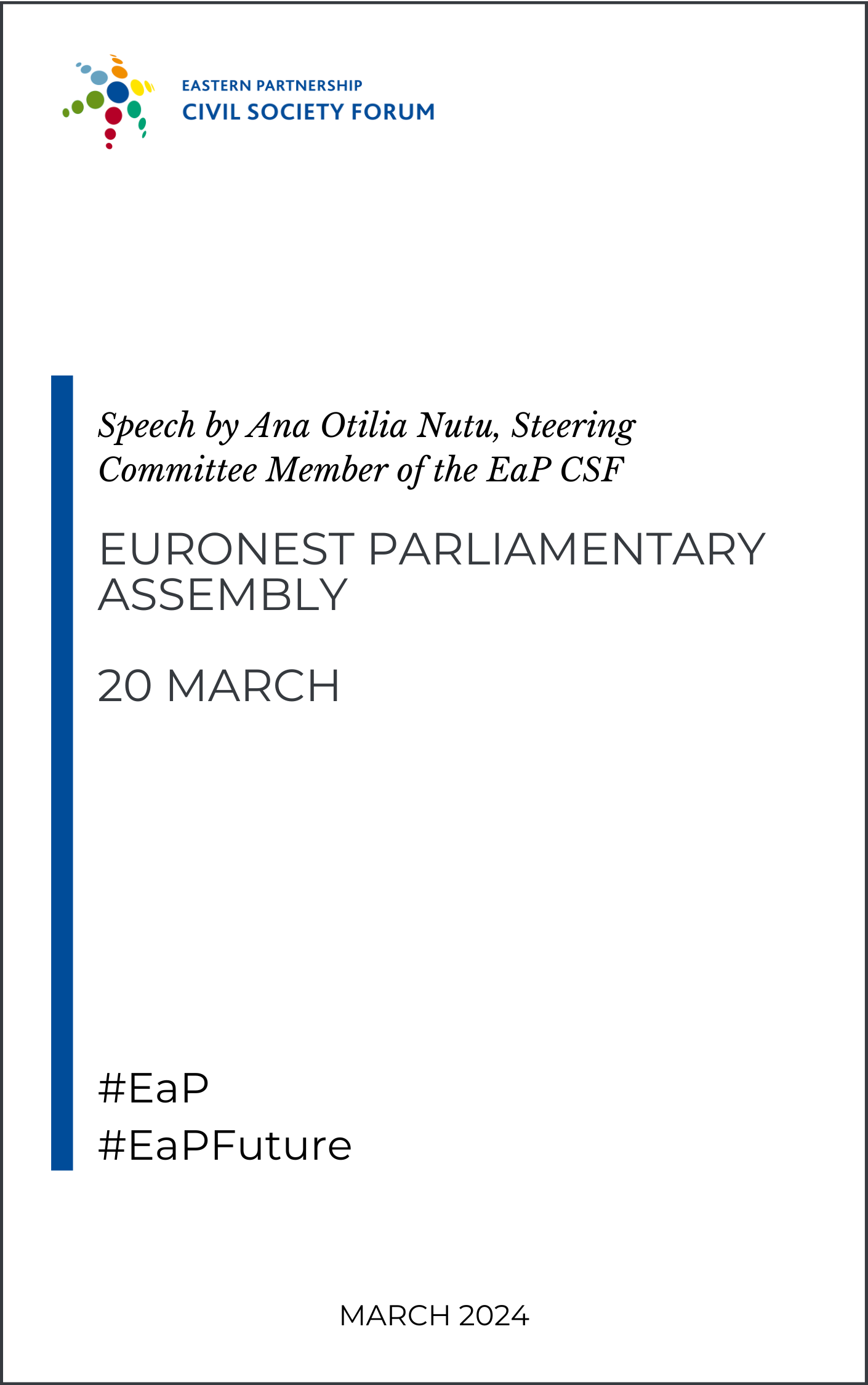 EuroNest Parliamentary Assembly Remarks by Ana Otilia